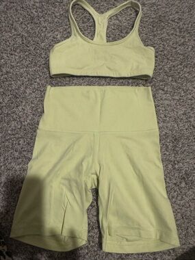 TNA Lime Green/Yellow Active Set - Sports Bra & High-Waist Biker Shorts